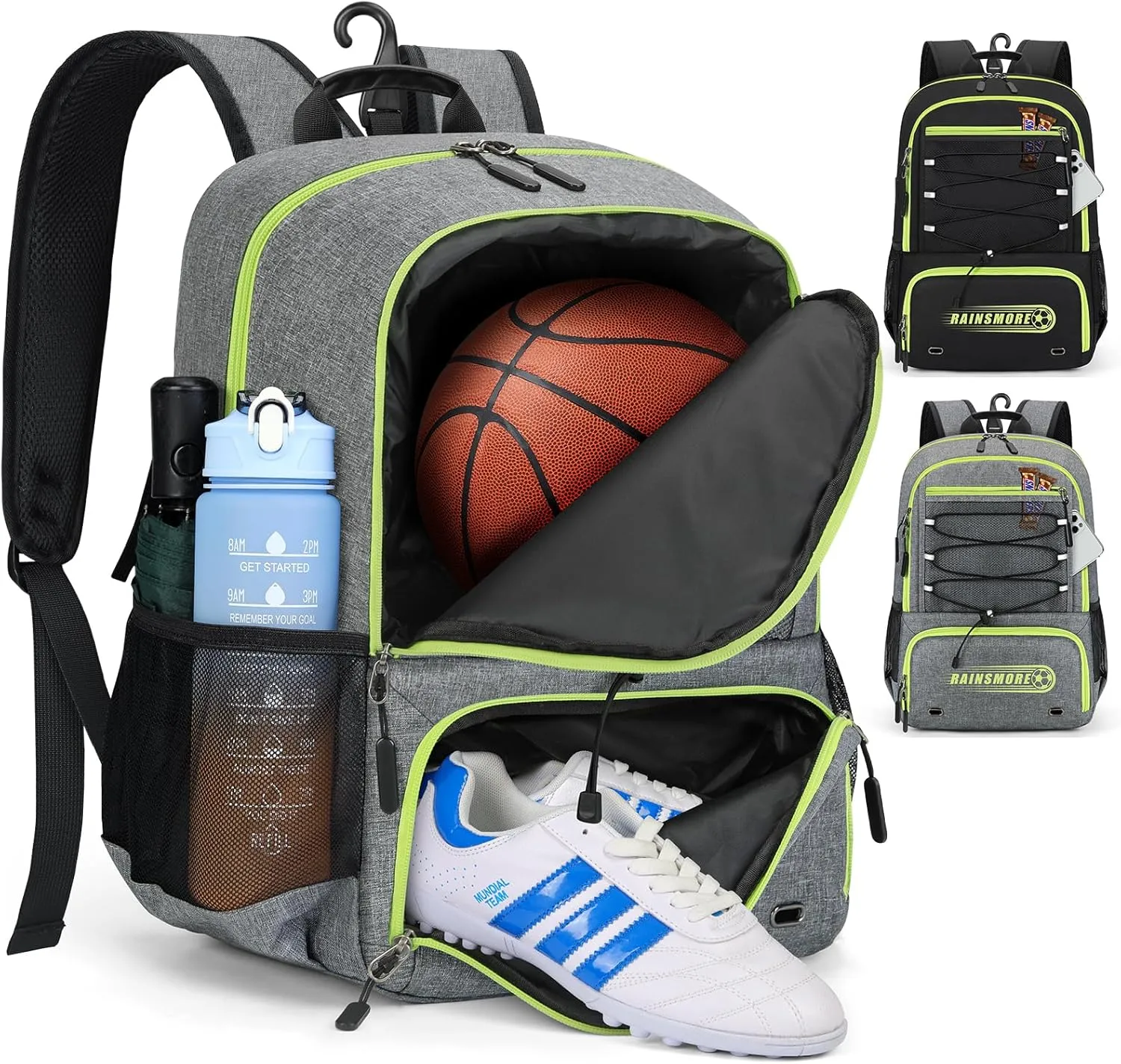 Rainsmore Basketball Bag Backpack with Separate Ball Holder & Shoe Compartment - Water Resistant Sports Equipment Bag for Volleyball, Soccer & Gym