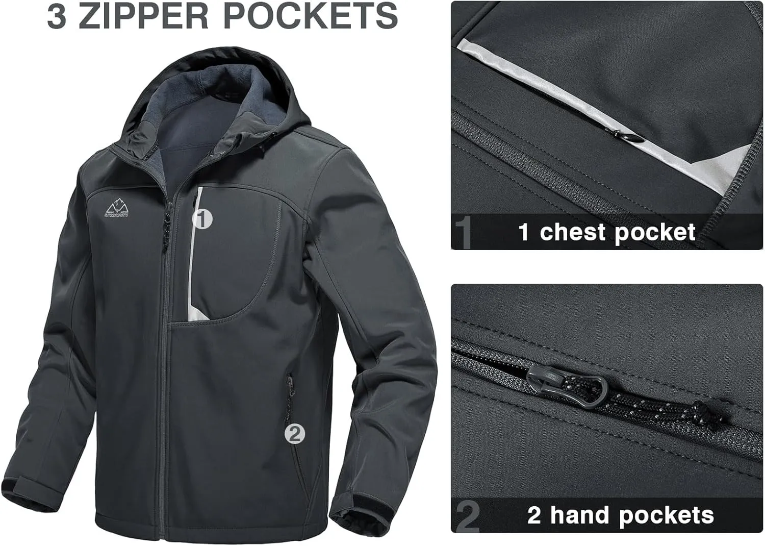 Rdruko Men's Soft Shell Jacket Fleece Lined Waterproof Lightweight Hiking Hooded Winter Jacket