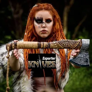 Real Viking Battle Axe Outdoor Camping Hatchet | Bearded Axe, Silver, Viking Style, 18" High Carbon Steel Blade, Ash Wood Handle, Chopping & Splitting Wood