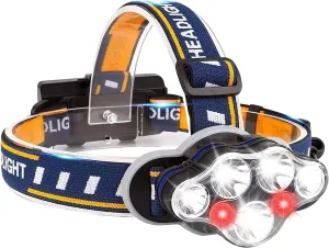 Rechargeable Headlamp, 8 LED High Lumen Headlamp Flashlight 8 Modes with White Red Lights, 18650 USB Rechargeable Waterproof Headlight Flashlight for Camping, Hiking, Cycling, Outdoors
