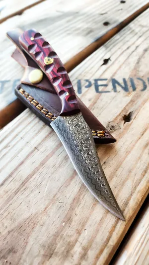 Red Bone Damascus Knife
