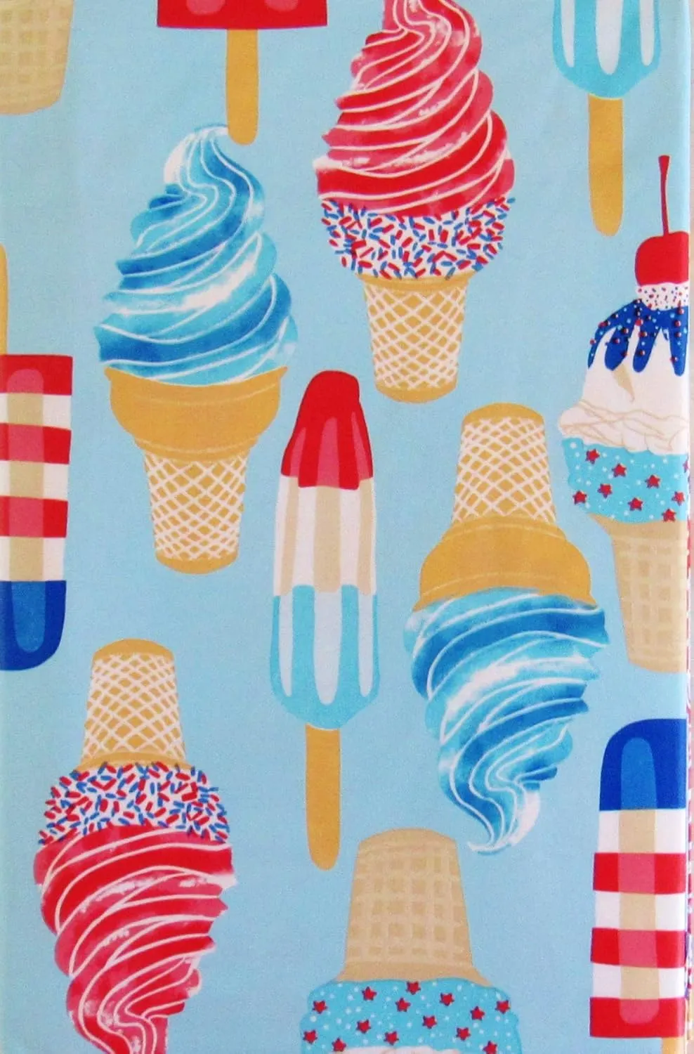 Red, White and Blue Summer Popsicles and Ice Cream Cones Vinyl Flannel Back Tablecloth (52" x 52" Square)