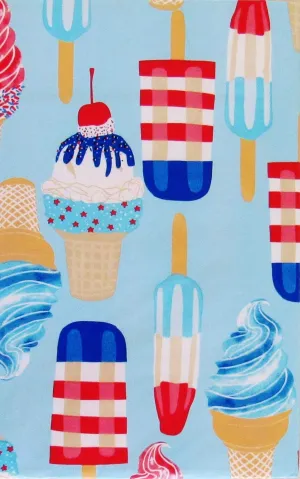 Red, White and Blue Summer Popsicles and Ice Cream Cones Vinyl Flannel Back Tablecloth (52" x 52" Square)