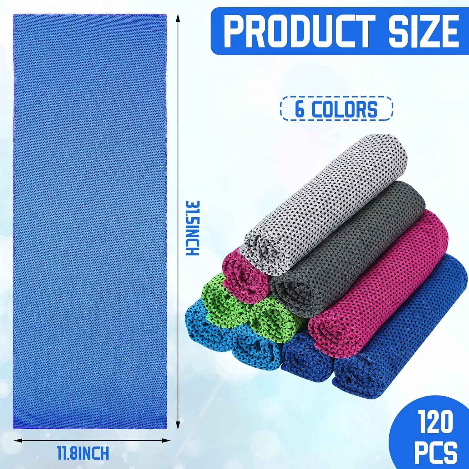 Redbaker 120 Pcs Cooling Towel Bulk for Neck and Face, Cool Cold Quick Dry Chilly Towel, Microfiber Ice Towel for Hot Weather Yoga Sports Golf Running Fitness Workout