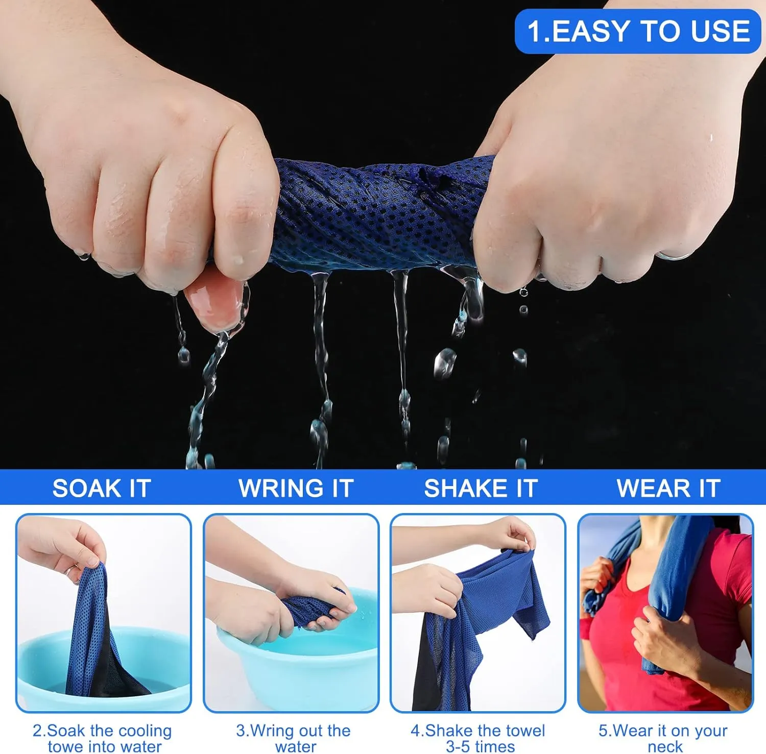 Redbaker 120 Pcs Cooling Towel Bulk for Neck and Face, Cool Cold Quick Dry Chilly Towel, Microfiber Ice Towel for Hot Weather Yoga Sports Golf Running Fitness Workout