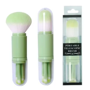 REDSHORE 4 in 1 Retractable Cosmetic Brush Set, Mini Foundation, Powder, Eye Shadows, Lip Brush Kit, Travel, Green