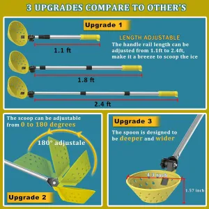 Retractable Ice Fishing Scoop Skimmer, Ice Fishing Accessories, Long Length, And Larger Spoon, No More Bending Over To Scoop Out Ice While Ice Fishing, Ice Fishing Gear, Pack Of 2