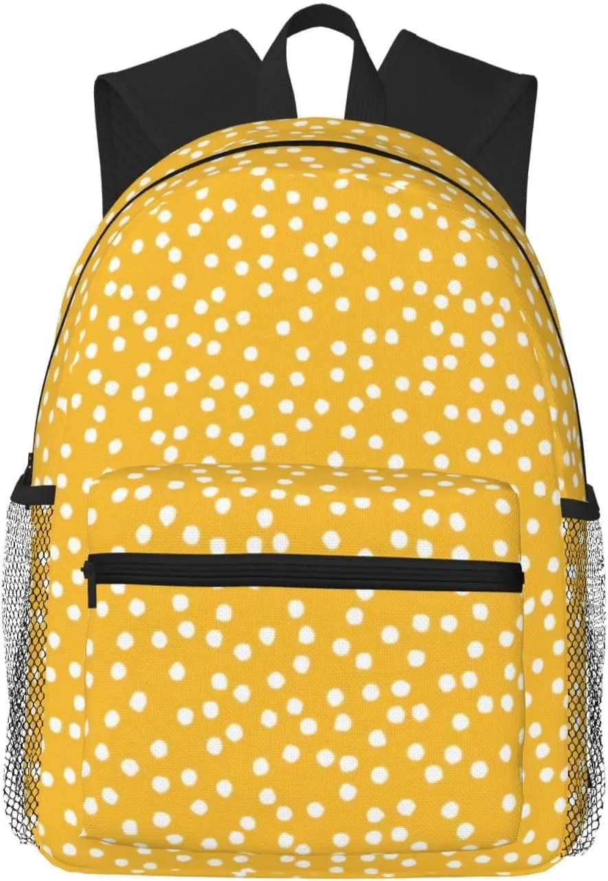 Retro Mustard Yellow And White Polka Dot Lightweight Packable Backpack Travel Casual Hiking Daypack Foldable Backpack For Men Women