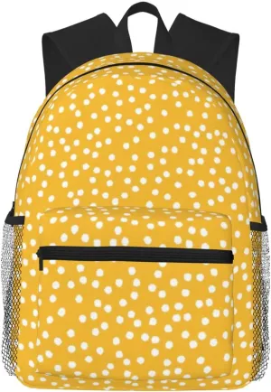 Retro Mustard Yellow And White Polka Dot Lightweight Packable Backpack Travel Casual Hiking Daypack Foldable Backpack For Men Women