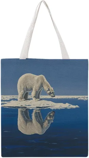 Reusable Grocery Bags Standing on Ice Floe Shopping Bag Lightweight Shoulder Bags Large Tote Bag for Travel Work Handbag
