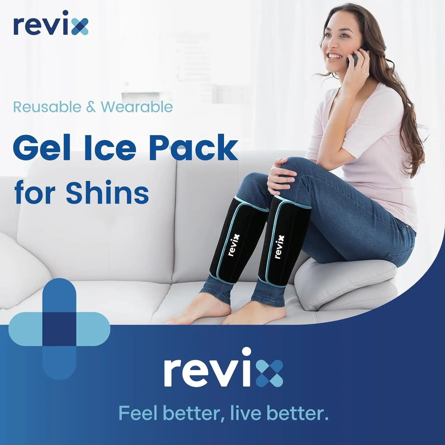 REVIX Calf and Shin Ice Packs, Reusable Leg Cold Packs for Shin Discomfort Relief, Cold Compression Brace for Leg, Elbow, Knee Post-Workout Recovery and Support, Set of 2
