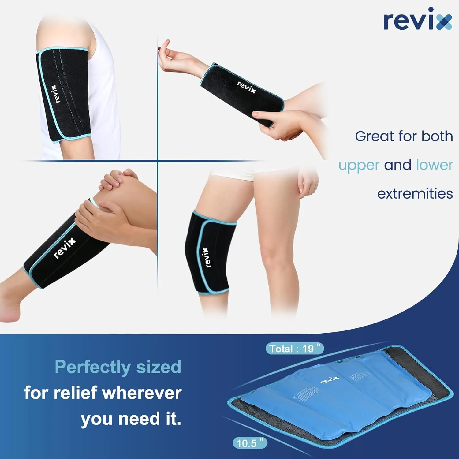 REVIX Calf and Shin Ice Packs, Reusable Leg Cold Packs for Shin Discomfort Relief, Cold Compression Brace for Leg, Elbow, Knee Post-Workout Recovery and Support, Set of 2
