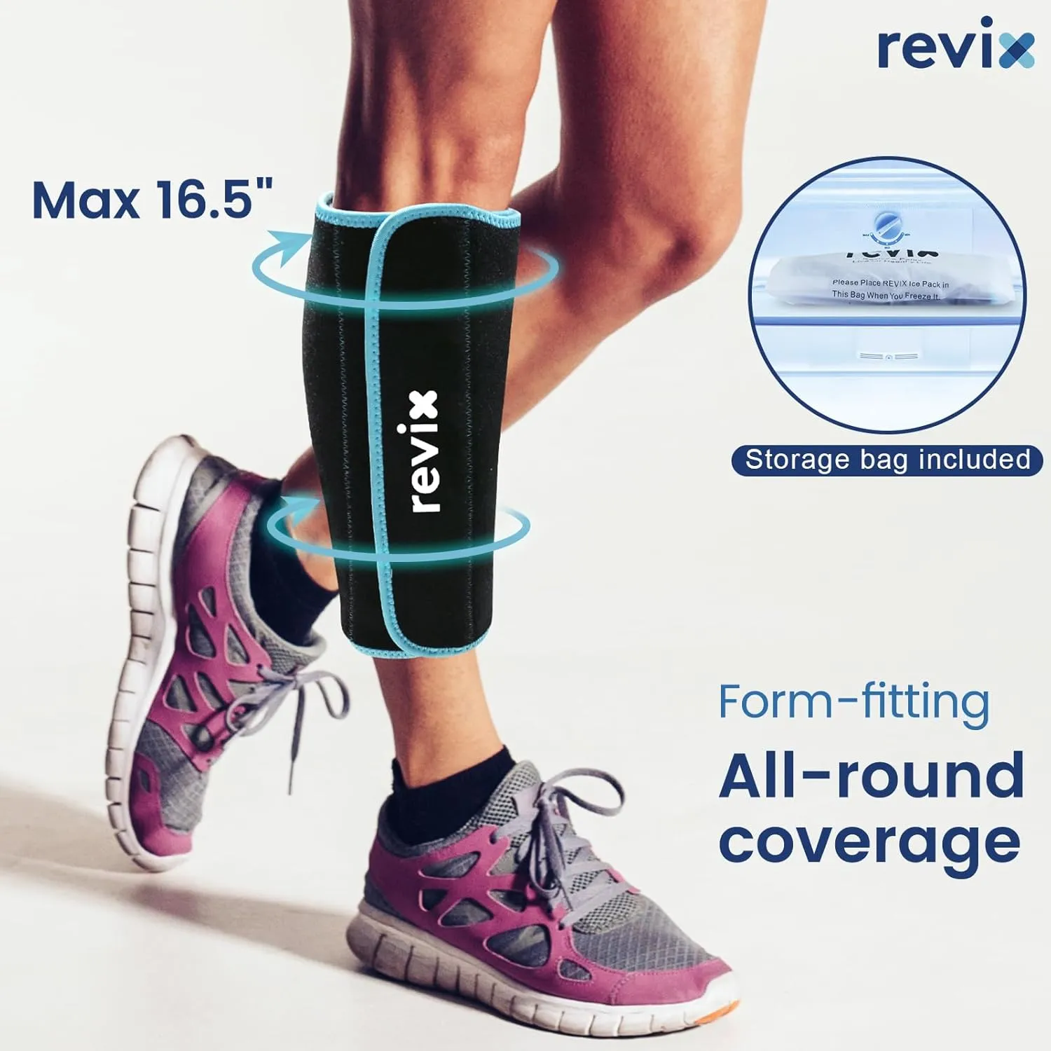 REVIX Calf and Shin Ice Packs, Reusable Leg Cold Packs for Shin Discomfort Relief, Cold Compression Brace for Leg, Elbow, Knee Post-Workout Recovery and Support, Set of 2