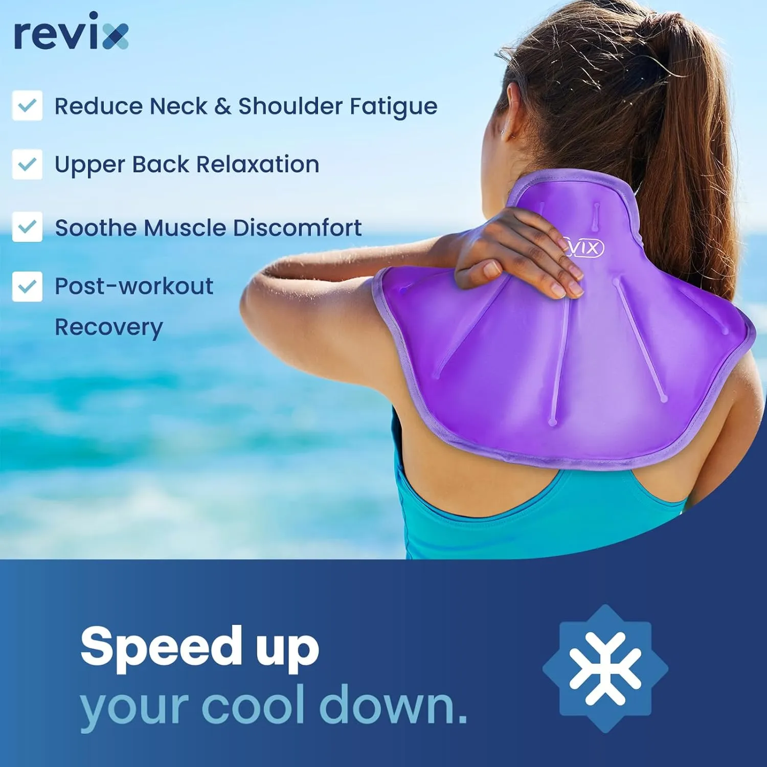 REVIX Shoulder Ice Pack Reusable Large Neck Shoulder Ice Pack Wrap for Upper Back Tiredness, Soothing Discomfort and Fatigue, Purple