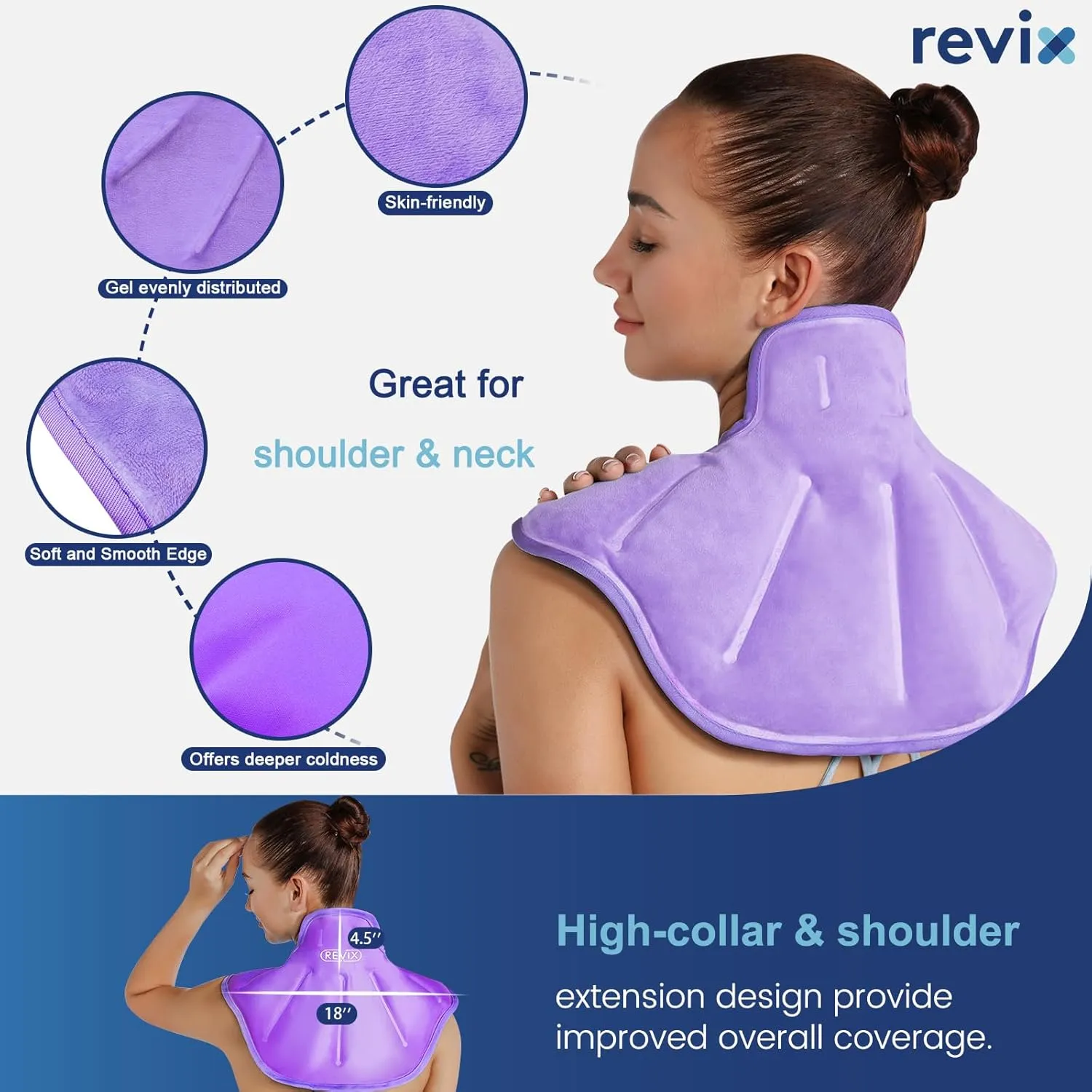 REVIX Shoulder Ice Pack Reusable Large Neck Shoulder Ice Pack Wrap for Upper Back Tiredness, Soothing Discomfort and Fatigue, Purple