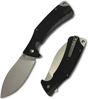REVO Knives Ness Folding Pocket Knife; 3.375" 14C28N Stonewash Blade with Durable G10 Handle; Flip Tab Open, Secure Liner lock, Reversible Pocket Clip, EDC Tactical Knife (Black)