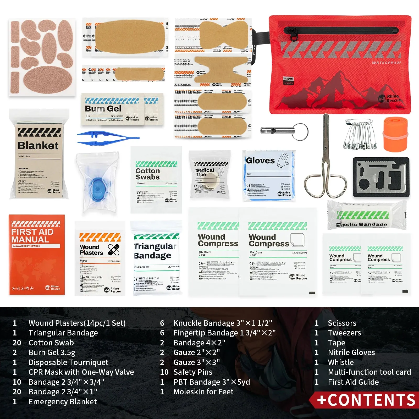 RHINO RESCUE Small First Aid Kit – Ultralight Waterproof Medical Kit for Travel & Outdoor Use