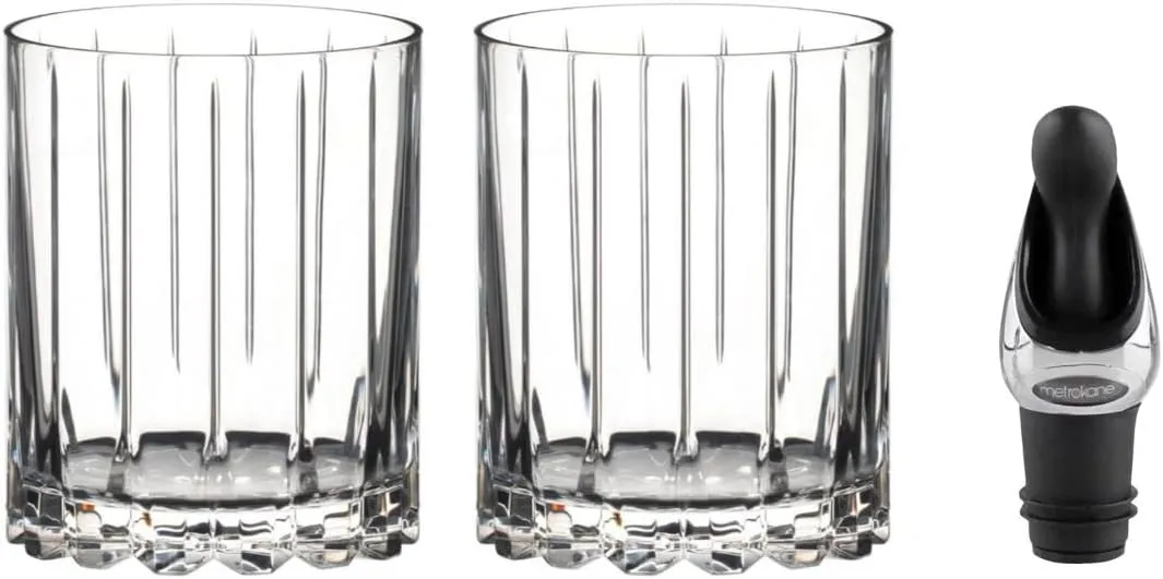 Riedel Drink Specific Glassware Double Rocks Glass (2-Pack) Bundle with Deluxe Wine Pourer with Stopper (2 Items)