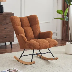 Rocking Chair Nursery Teddy, Upholstered Baby Fluffy Glider Rocker for Adults Small Spaces Indoor, Comfy Sherpa Compact Nursing Chairs for Living Room, Bedroom, Classroom, Brown