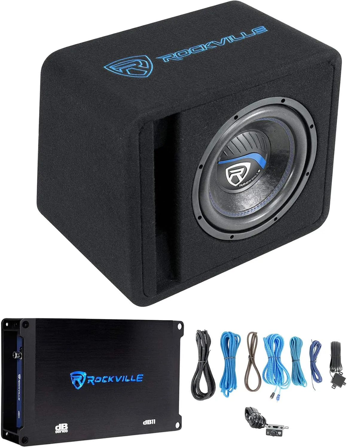 Rockville SK510 1200W 10" Loaded K5 Car Subwoofer Enclosure with DB11 Amp, 4 Ohm, Deep Bass, Easy Install, Durable Build, Perfect for Car Audio Enthusiasts