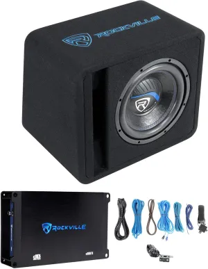 Rockville SK510 1200W 10" Loaded K5 Car Subwoofer Enclosure with DB11 Amp, 4 Ohm, Deep Bass, Easy Install, Durable Build, Perfect for Car Audio Enthusiasts