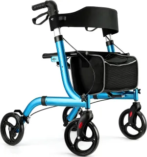 Rollator Walkers for Seniors- Rollator Walker with Seat 8" Wheels- Easy Folding Senior Walker with Backrest- Lightweight Mobility Walking Aid for Adult Elderly, Aluminum Frame, Blue