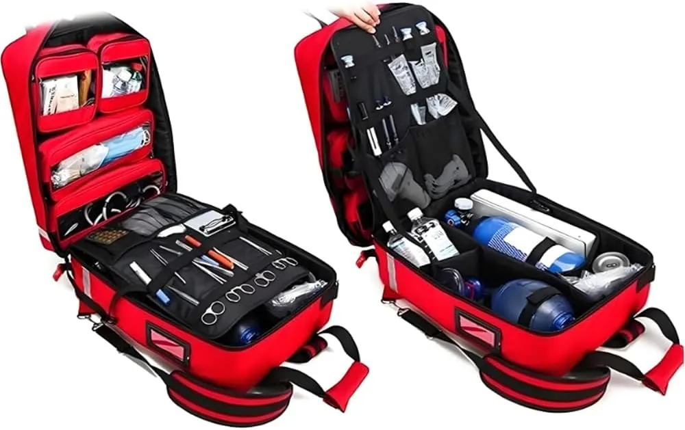 Rolling Medical Bag, Professional First Aid Kits, Nurse Rolling Bag with Removable Dividers, Emergency Responder Trauma Bag, Reflective Strips, for Home, Nurses, Doctors, EMT, EMS