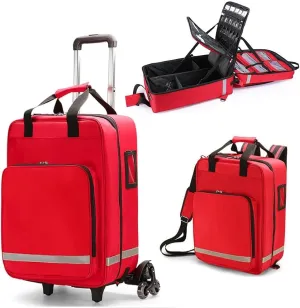 Rolling Medical Bag, Professional First Aid Kits, Nurse Rolling Bag with Removable Dividers, Emergency Responder Trauma Bag, Reflective Strips, for Home, Nurses, Doctors, EMT, EMS