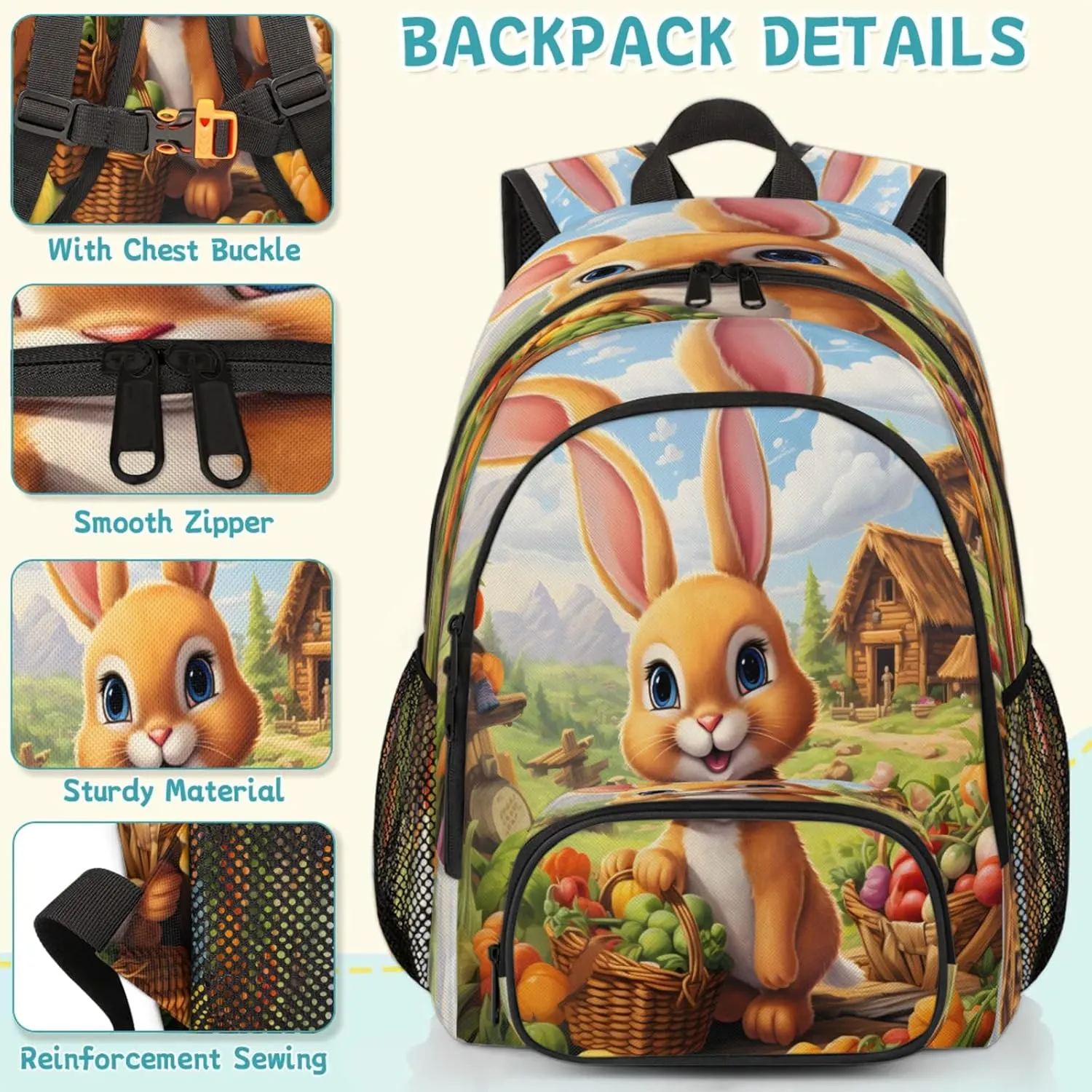 Rustic Farmhouse Travel Laptop Backpacks for Women Men, Fruit Rabbit Bunny 16.7" Waterproof Back Pack Casual Daypack for Travel