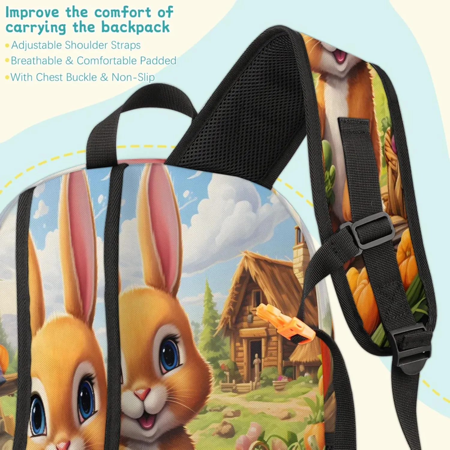 Rustic Farmhouse Travel Laptop Backpacks for Women Men, Fruit Rabbit Bunny 16.7" Waterproof Back Pack Casual Daypack for Travel