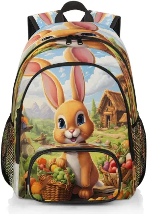 Rustic Farmhouse Travel Laptop Backpacks for Women Men, Fruit Rabbit Bunny 16.7" Waterproof Back Pack Casual Daypack for Travel