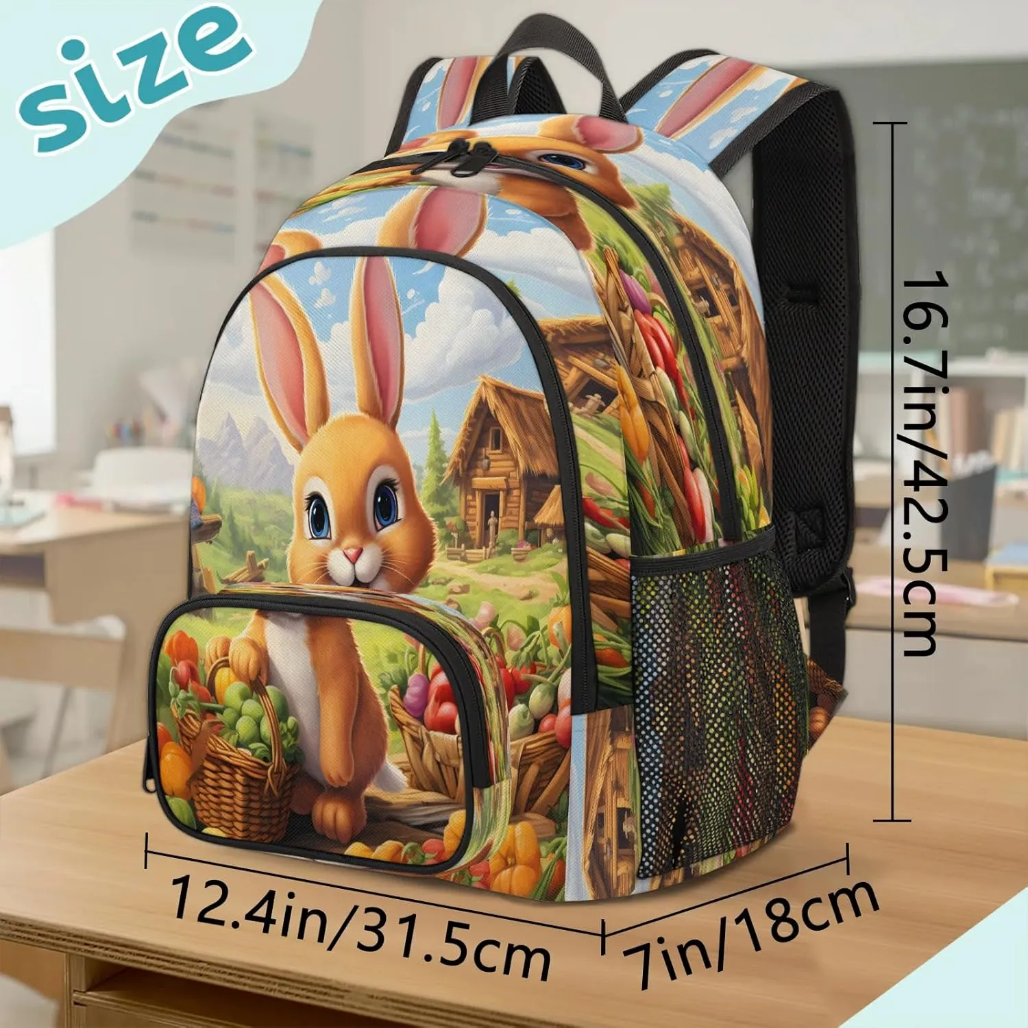 Rustic Farmhouse Travel Laptop Backpacks for Women Men, Fruit Rabbit Bunny 16.7" Waterproof Back Pack Casual Daypack for Travel