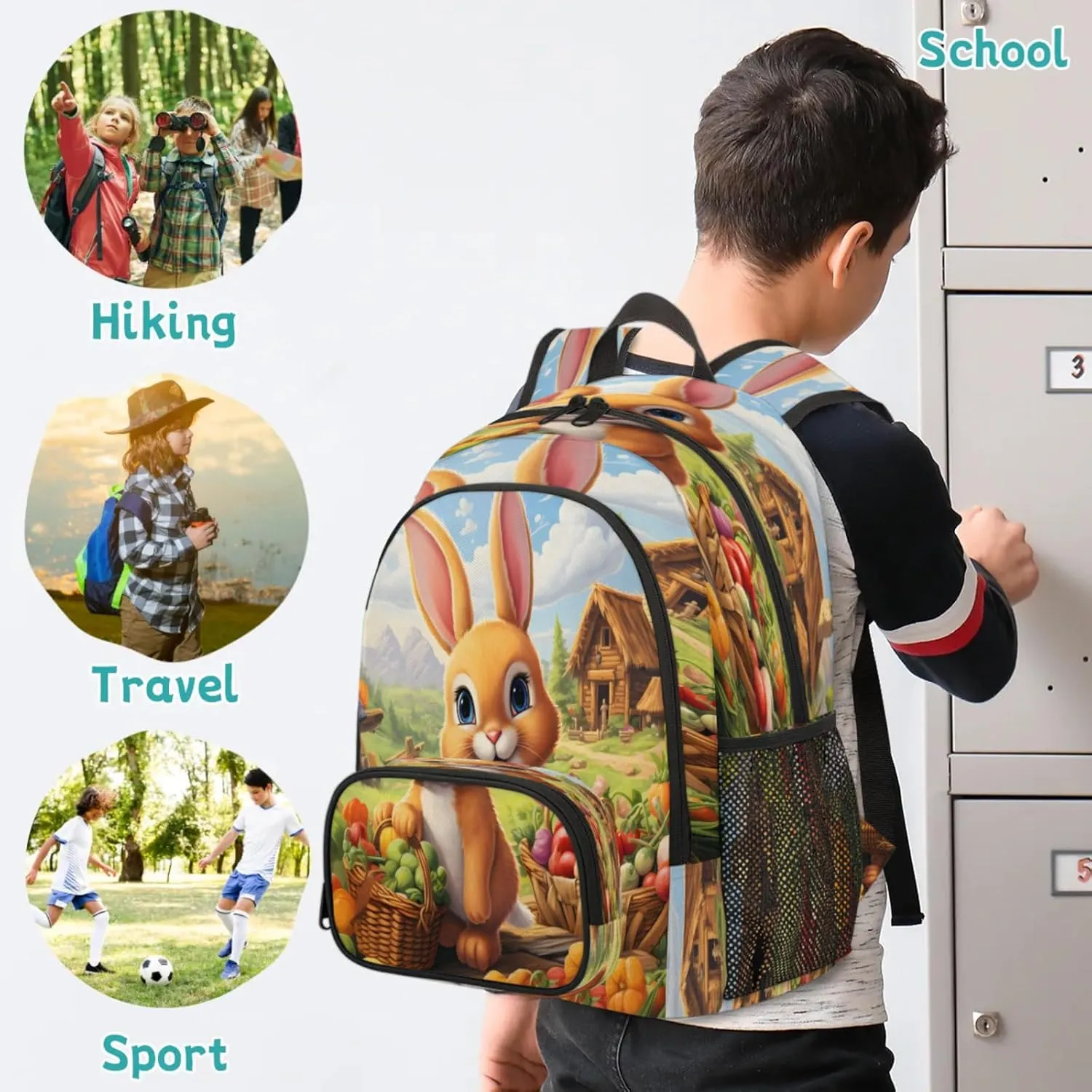 Rustic Farmhouse Travel Laptop Backpacks for Women Men, Fruit Rabbit Bunny 16.7" Waterproof Back Pack Casual Daypack for Travel