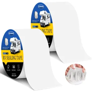 RV Roof Tape White, RV Sealant Tape 4" x 50', Flex Seal Waterproof Tape, RV Tape, Roof Repair Tape for Camper Leaks, RVs, Windows, Boat Sealing, Trucks(2 Rolls)