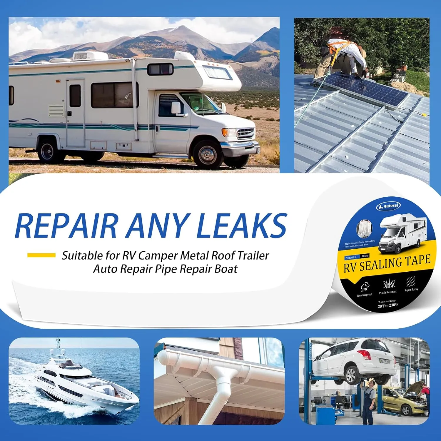 RV Roof Tape White, RV Sealant Tape 4" x 50', Flex Seal Waterproof Tape, RV Tape, Roof Repair Tape for Camper Leaks, RVs, Windows, Boat Sealing, Trucks(2 Rolls)