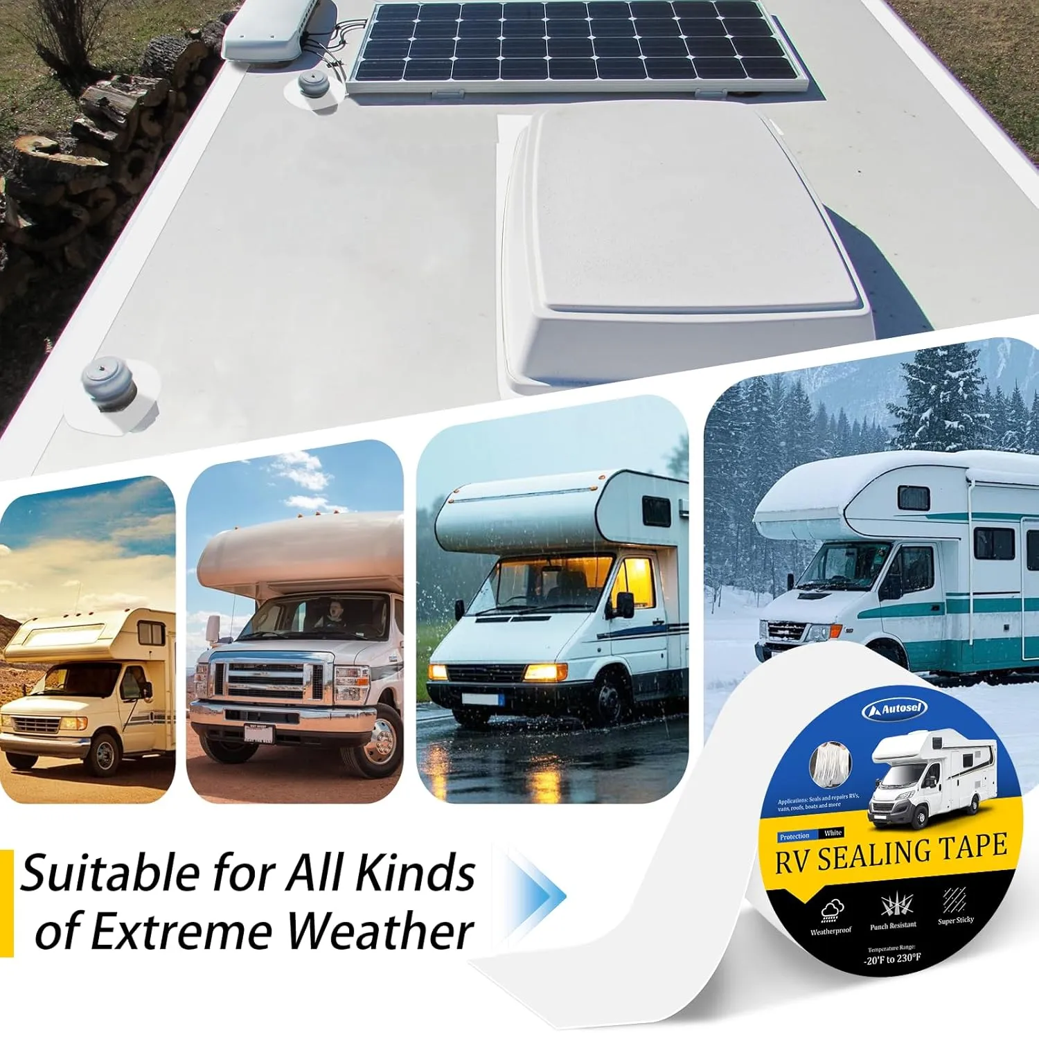 RV Roof Tape White, RV Sealant Tape 4" x 50', Flex Seal Waterproof Tape, RV Tape, Roof Repair Tape for Camper Leaks, RVs, Windows, Boat Sealing, Trucks(2 Rolls)