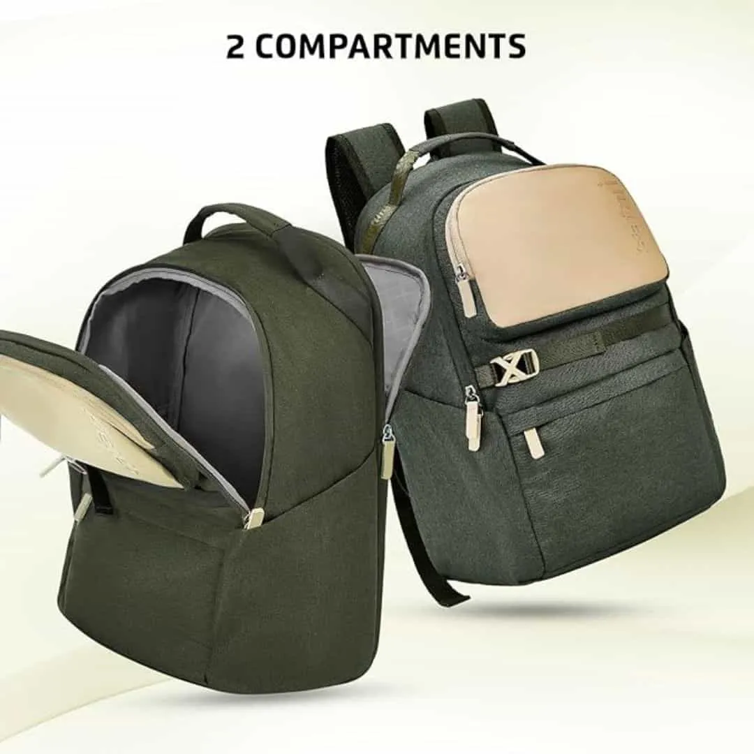 Safari Dart 2 24L College backpack, 2 compartments, 17" laptop compatible, college backpack bags for women and men, travel bag, Ideal for Students, Color - Olive