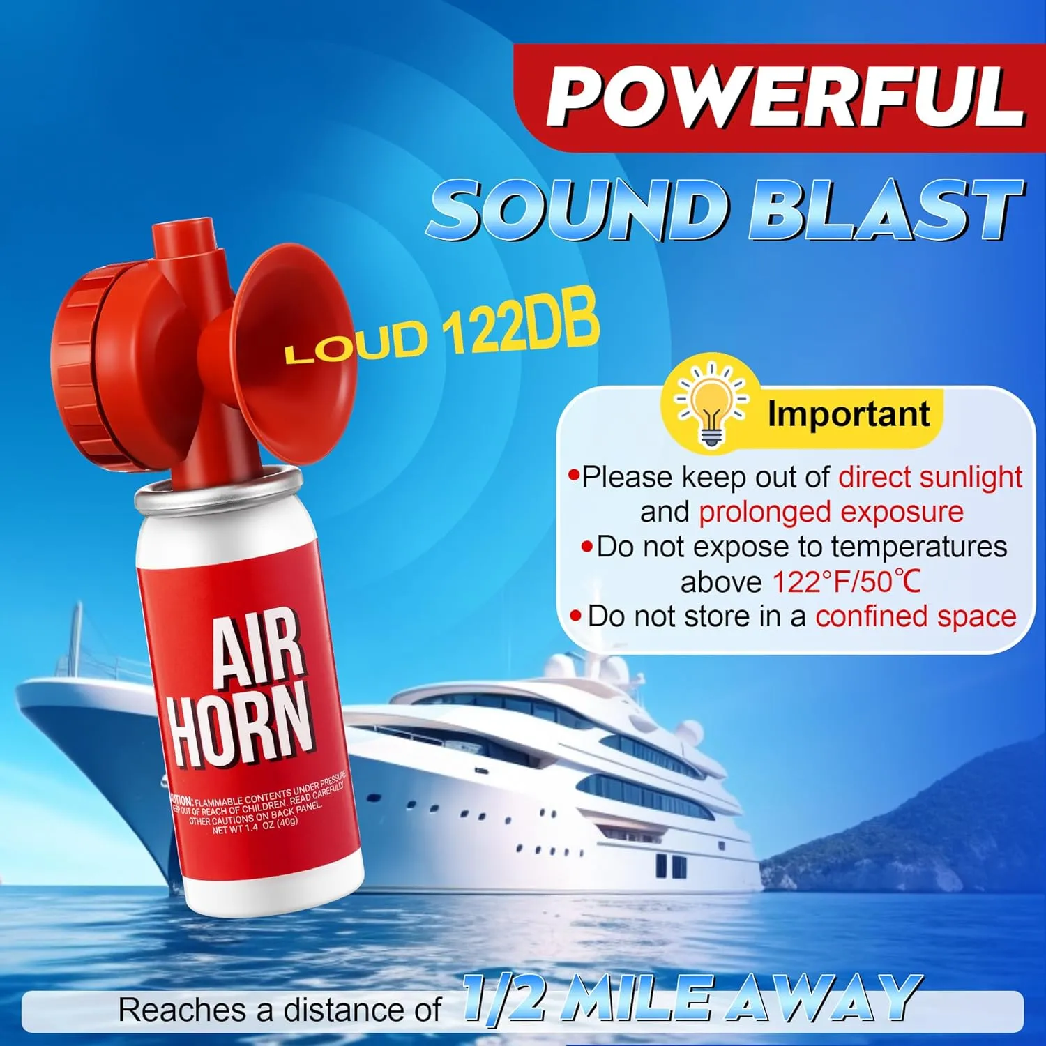 Saillong 1.4oz Boat Air Horn for Safety, Loud Marine Air Horns Can, Mini Small Blow Fog Bear Horn, Emergency Use for Sporting Events, Boat, Animal Alarm