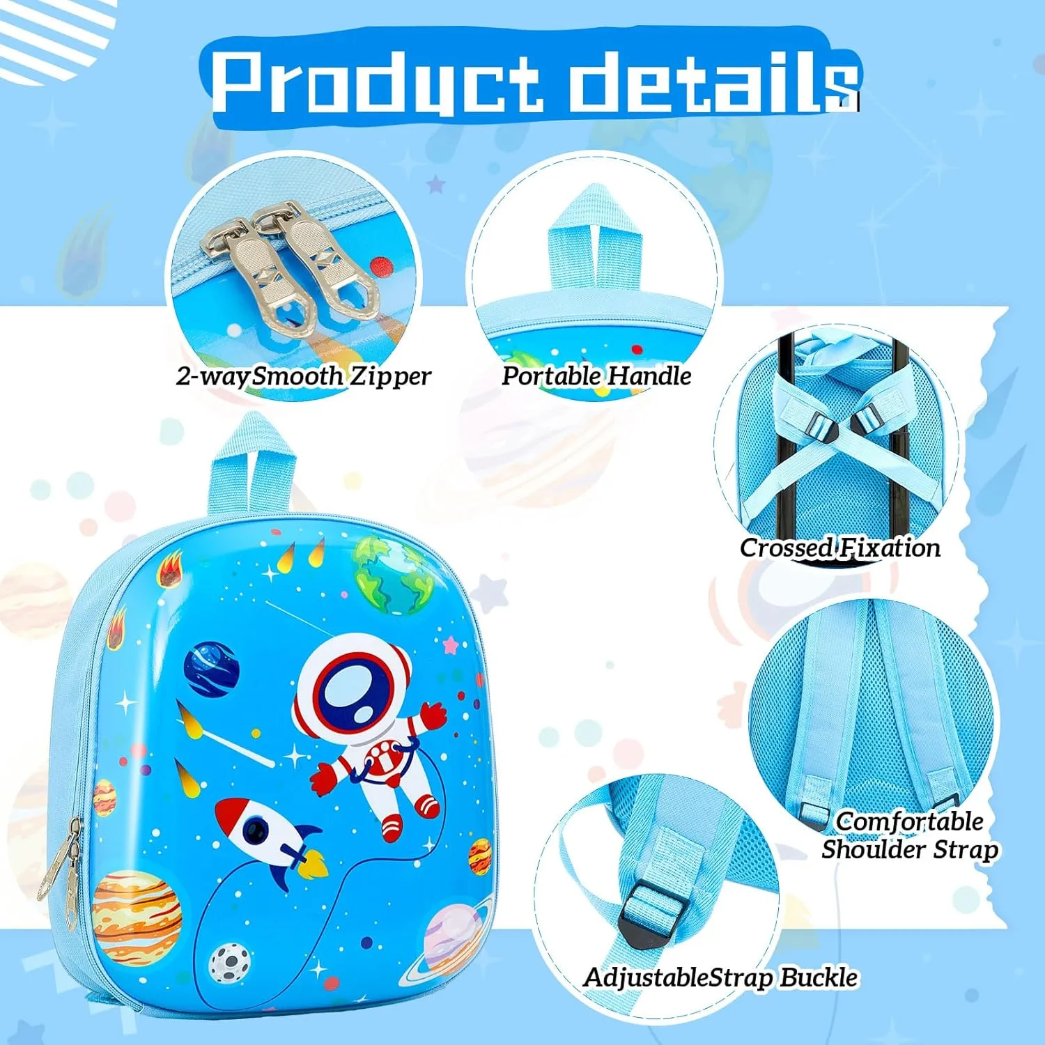 Sanwuta 4 Pcs Kids Luggage Set Kids Backpack Travel Rolling Suitcase with Wheels U-shape Pillow Childrens Gift for Girls Boys(17 Inch,Astronaut Style,Blue)