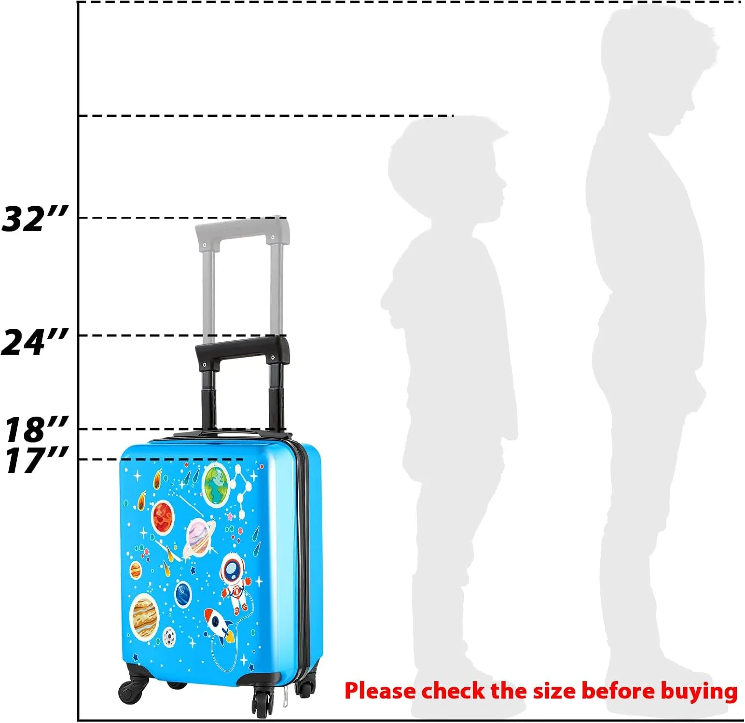 Sanwuta 4 Pcs Kids Luggage Set Kids Backpack Travel Rolling Suitcase with Wheels U-shape Pillow Childrens Gift for Girls Boys(17 Inch,Astronaut Style,Blue)