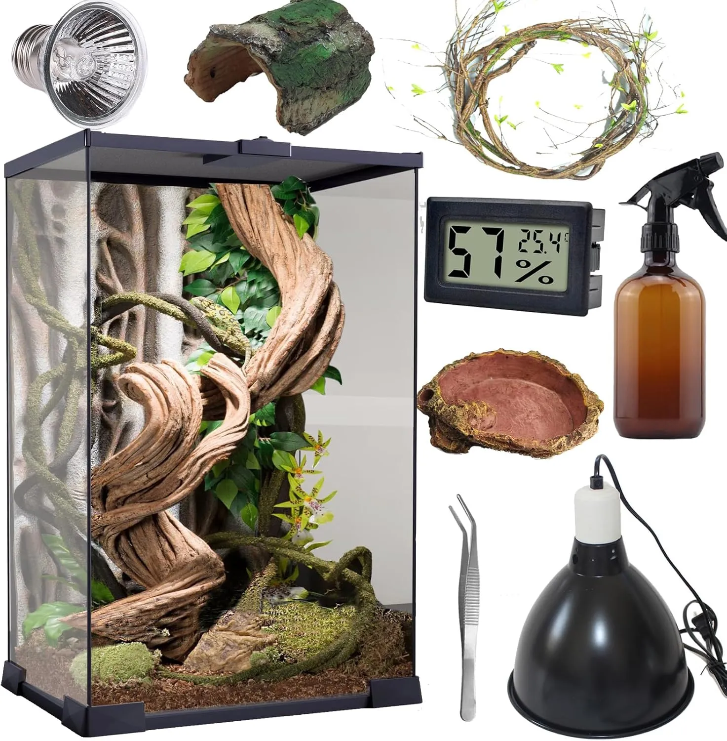 SARUFO Reptile Terrarium (9Pieces) 8 * 8 * 12 Amphibian Vertical Habitat Tank Starter Kit, Suitable for Small Reptiles Such as Geckos, Snakes, Lizards, Chameleons, Serpents(8 * 8 * 12 inchs)