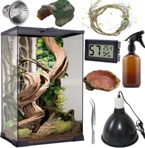 SARUFO Reptile Terrarium (9Pieces) 8 * 8 * 12 Amphibian Vertical Habitat Tank Starter Kit, Suitable for Small Reptiles Such as Geckos, Snakes, Lizards, Chameleons, Serpents(8 * 8 * 12 inchs)