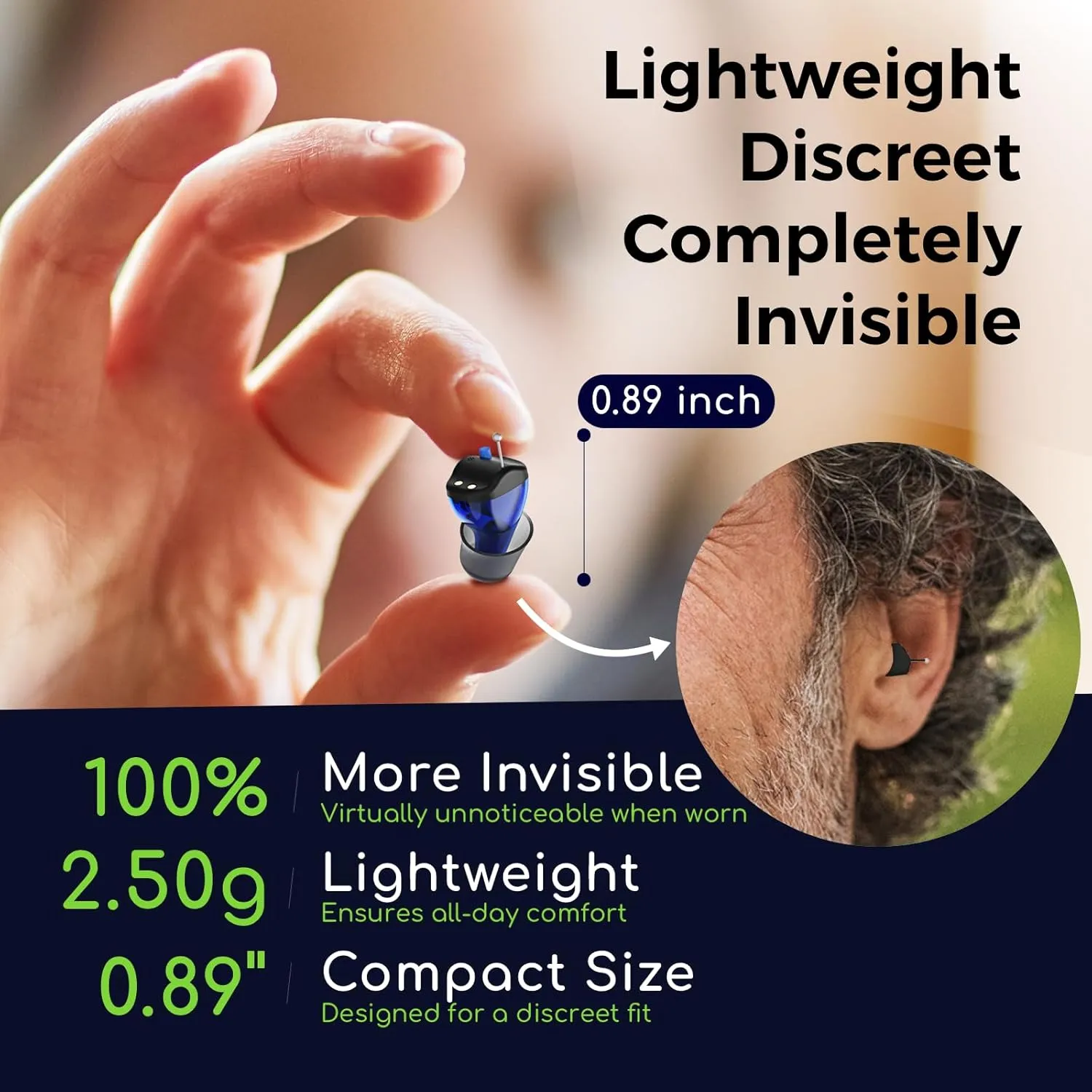 Saturn OTC Hearing Aid for Seniors and Adults Rechargeable Hearing Amplifier Comfort Design, Noise Cancellation, Aid and Hearing Aid, Discreet and Virtually Invisible In-Ear Devices (Black)