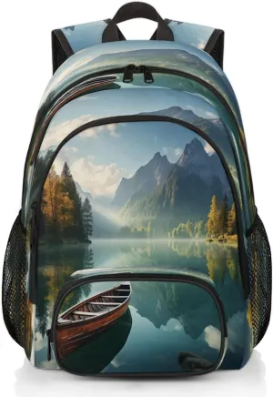 Scenic Lake Laptop Backpack for Women Men, 18.3 Inch Travel Work Backpacks, Landscape Mountain Waterproof Computer Casual Daypack Nurse Teacher Bags