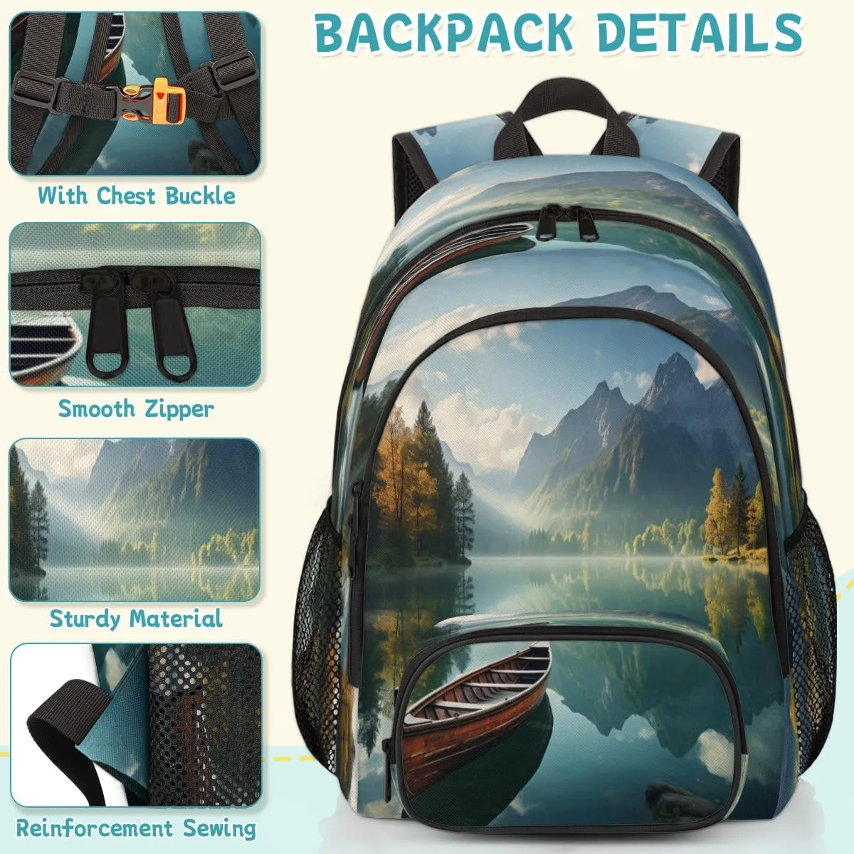 Scenic Lake Laptop Backpack for Women Men, 18.3 Inch Travel Work Backpacks, Landscape Mountain Waterproof Computer Casual Daypack Nurse Teacher Bags