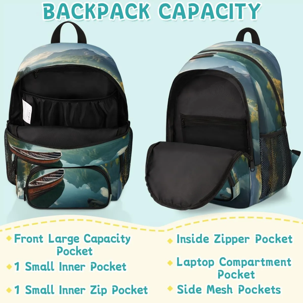 Scenic Lake Laptop Backpack for Women Men, 18.3 Inch Travel Work Backpacks, Landscape Mountain Waterproof Computer Casual Daypack Nurse Teacher Bags