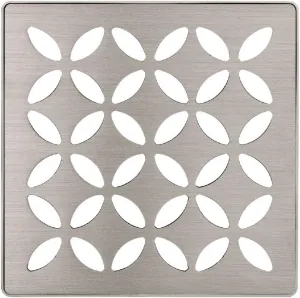 Schluter Kerdi-Drain Grate Kit with Integrated Slope Bonding Flange - Ideal for Bathroom or Wet Rooms - 4" Brushed Nickel Floral, Adjustable - KDIF4GRKEBTD5