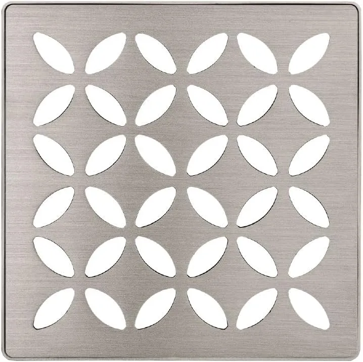Schluter Kerdi-Drain Grate Kit with Integrated Slope Bonding Flange - Ideal for Bathroom or Wet Rooms - 4" Brushed Nickel Floral, Adjustable - KDIF4GRKEBTD5