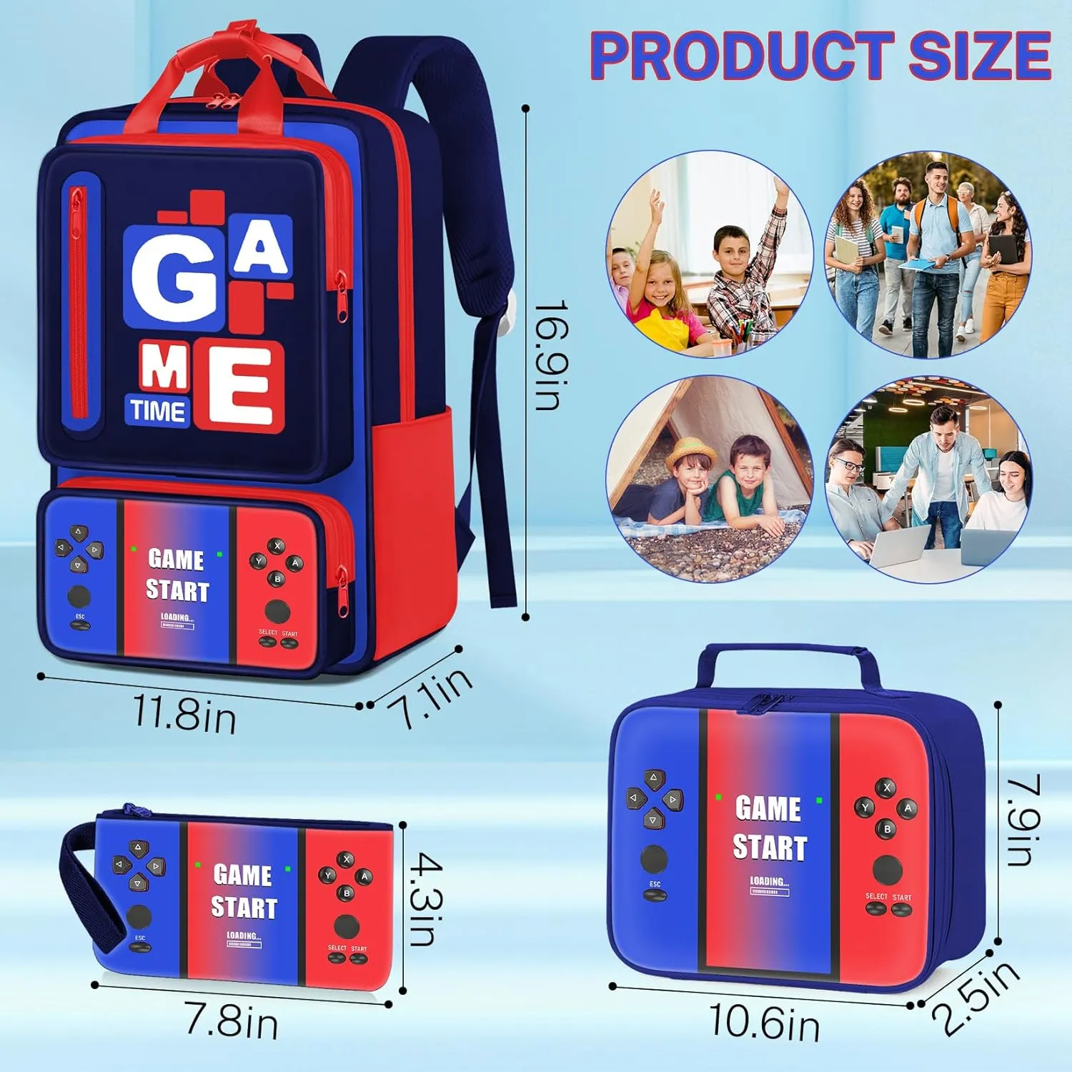 School Backpacks for Boys - 3PCS Gamer Boys Backpack with Lunch Box Set,Multifunctional Bookbag for Kids Teens Elementary Middle High School,17" Bookbag for Travel and Daily Use