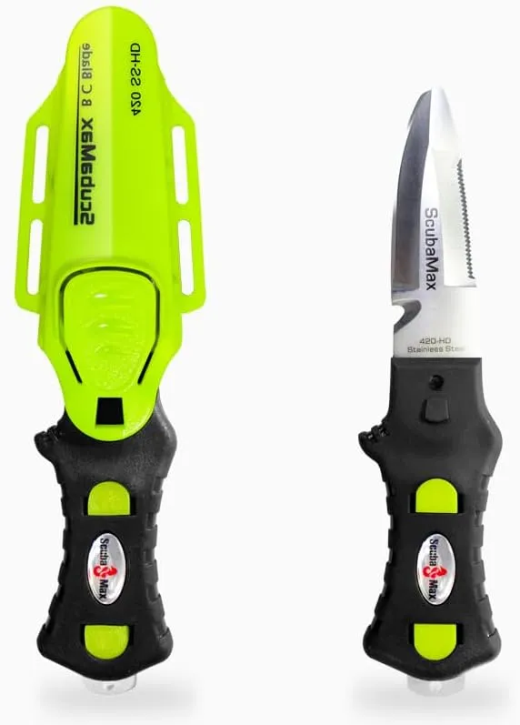 ScubaMax Compact Scuba Diving Knife, Stainless Steel Blunt Tip BCD Knife, 420 Stainless Steel Blade, Compact Knife for Scuba Diving, Outdoor, & Survival Use
